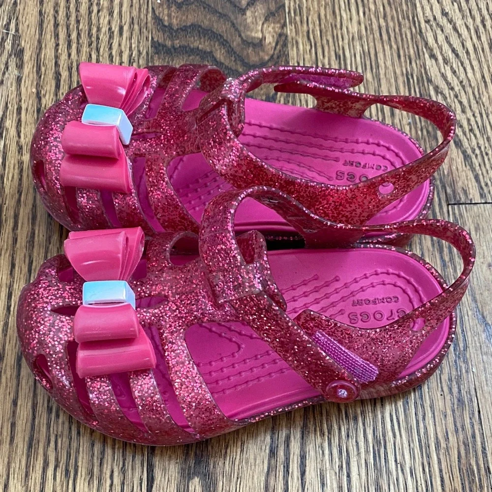 Pink glitter Crocs Isabella bow sandals, size 6. Excellent condition ships quick - Picture 4 of 12